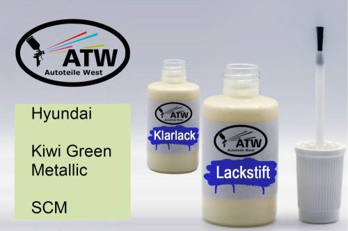 Hyundai, Kiwi Green Metallic, SCM: 20ml Lackstift + 20ml Klarlack - Set, von ATW Autoteile West.